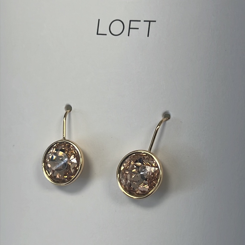 NWT - Loft Sparkle Pull Through Earrings, Gold / Peach - Picture 3 of 8